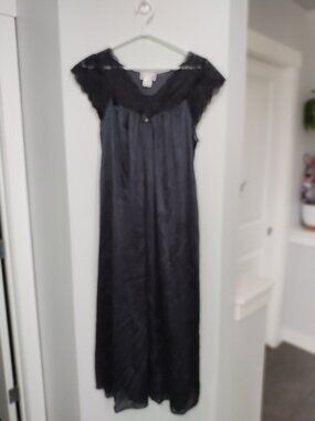 Shadowline Satin with lace detail nightie lace cap sleeves